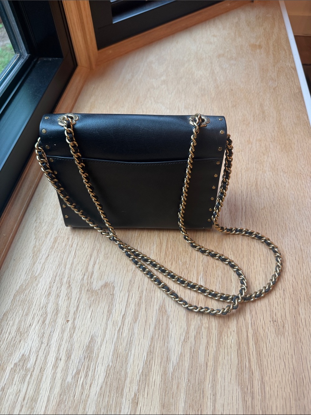 Coach Black Leather Chain-Handle Shoulder Bag with Gold Hardware - Picture 4 of 11